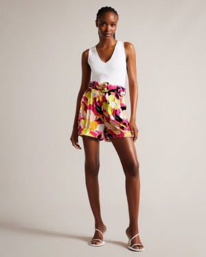 Bright Pink Ted Baker Thiana Abstract Print Tailored Shorts Trousers & Shorts | XYBLKHT-52