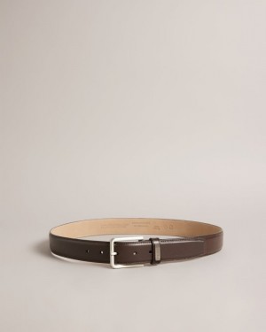 Brown-Chocolate Ted Baker Wizerd Leather Belt With Branded Keeper Belts | JRITLBF-97