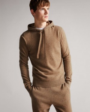 Brown Ted Baker Bannks Cashmere Hoodie Jumpers & Knitwear | IZWRACL-21