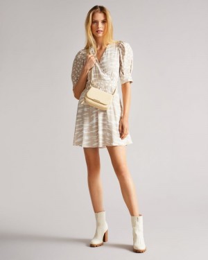 Camel Ted Baker Rosaana Puff sleeve mini dress Dresses | RLTEMHK-30