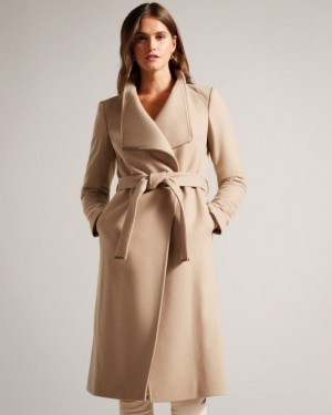 Camel Ted Baker Rose Wool Wrap Coat Coats & Jackets | JPYGEXV-04