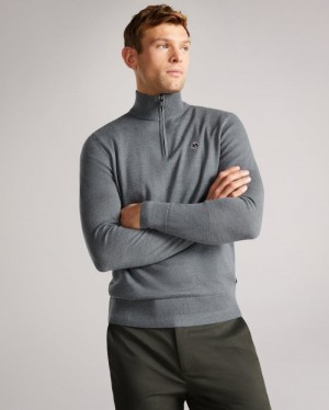 Charcoal Ted Baker Tooting Merino Wool Half Zip Top Jumpers & Knitwear | JNLQCVO-37