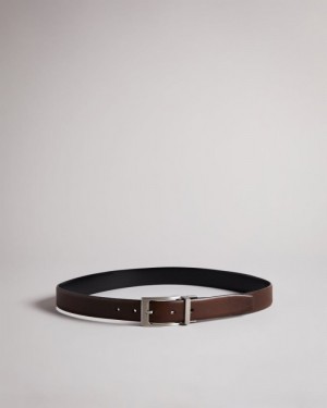 Chocolate Ted Baker Karmer Reversible Leather Belt Belts | GYWQPMX-21