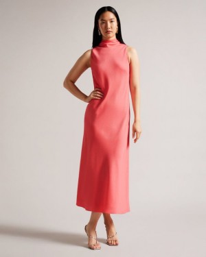 Coral Ted Baker Eleanar Cowl Neck Sleeveless Midi Slip Dress Dresses | AHFMWOI-57