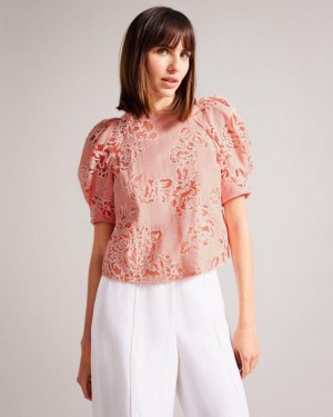 Coral Ted Baker Meliiha Puff Sleeve Boxy Top Tops & Blouses | YIKZRCU-29