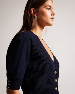 Dark Blue Ted Baker Charess Cropped Cardigan with Diamante Buttons Jumpers & Cardigans | MWSRACN-91