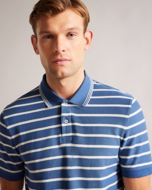 Dark Blue Ted Baker Nivenn Short Sleeve Regular Fit Striped Polo Shirt Polo Shirts | DHXWRAZ-42