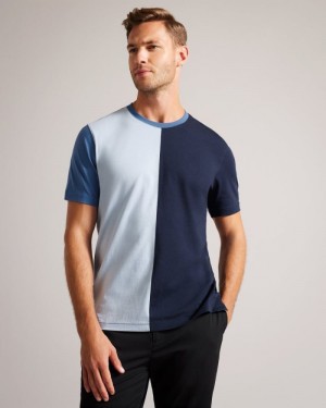Dark Blue Ted Baker Ramin Short Sleeve Vertical Colour Block T-Shirt Tops | SJIRFAK-72