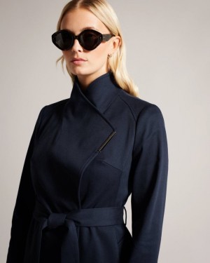 Dark Blue Ted Baker Rosina Midi Length Wrap Trench Coat Coats & Jackets | KBGZLXC-50