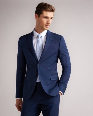 Dark Blue Ted Baker Sinjjs Slim Fit Plain Suit Jacket Suits | WEQXBCS-48