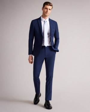 Dark Blue Ted Baker Sinjts Slim Fit Plain Suit Trousers Suits | KHNWVJY-53