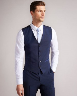Dark Blue Ted Baker Sinjws Slim Fit Plain Suit Waistcoat Suits | RJWNGTC-26