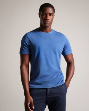 Dark Blue Ted Baker Wilkin Short Sleeve Branded T-Shirt Tops | BWFUDGL-92