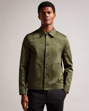 Dark Green Ted Baker Lucianj Cotton Sateen Twill Jacket Coats & Jackets | LHMDSWR-59