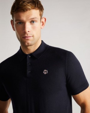 Dark Navy Ted Baker Haworth Short Sleeve Knitted Polo Shirt Polo Shirts | TOZDJSE-21