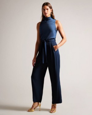 Dark Navy Ted Baker Jemmiah Wide Leg Trousers Trousers & Shorts | ISRQKFG-06