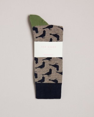 Dark Navy Ted Baker Pidgsok Pigeon Print Socks Socks | PZOLWTS-26