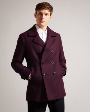 Dark Red Ted Baker Grilldd Wool Peacoat Coats & Jackets | SJEFGDI-95
