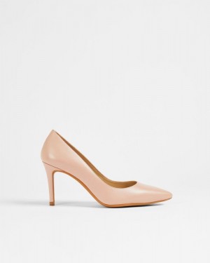 Dusky Pink Ted Baker Alysse Leather Court Shoes Heels | CQRYFGP-90