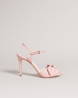 Dusky Pink Ted Baker Heevia Moire Satin Bow Heeled Sandals Heels | KYXNBEL-23