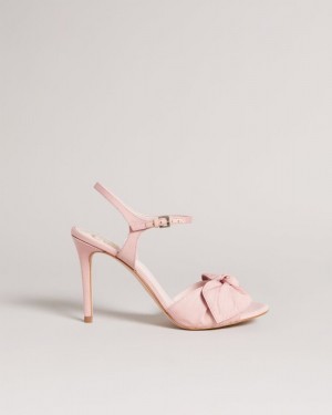 Dusky Pink Ted Baker Heevia Moire Satin Bow Heeled Sandals Heels | RBYCOGX-84