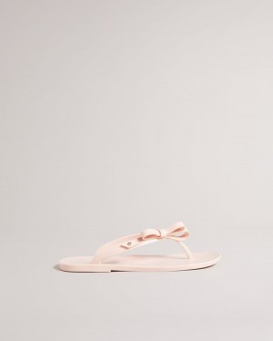 Dusky Pink Ted Baker Jassey Bow Flip Flops Sandals & Sliders | JNSVKWX-94