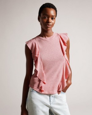 Dusky Pink Ted Baker Kathley Frill Vest Top T-Shirts & Vests | ROCPGUZ-16