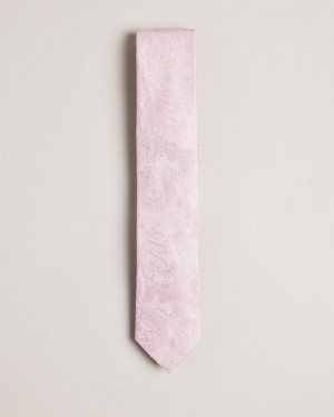 Dusky Pink Ted Baker Meews Paisley Silk Tie Ties & Bowties | ANYXFPU-90