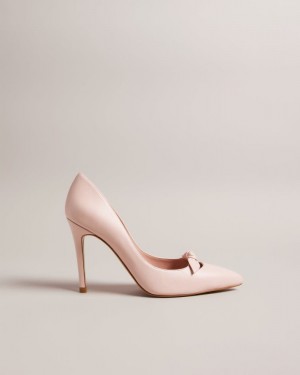 Dusky Pink Ted Baker Teliah Leather Bow Embellished Court Heels Heels | HSIKOGC-39