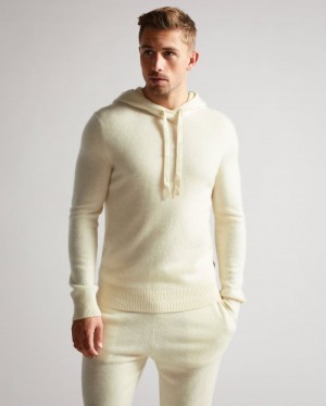 Ecru Ted Baker Bannks Cashmere Hoodie Jumpers & Knitwear | DMRJFAK-72