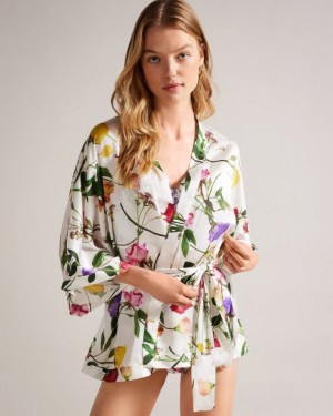 Ecru Ted Baker Paulaah Floral Print Kimono Lingerie & Pyjamas | XCHRFDI-69