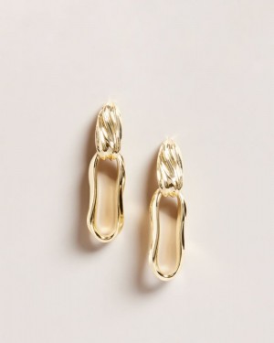 Gold Colour Ted Baker Rendali Ripple Chain?Drop Earrings Jewellery | WLSKUDA-70