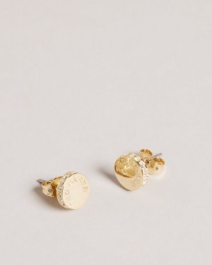 Gold Colour Ted Baker Seesay Sparkle Logo Stud Earrings Jewellery | NEOQUGD-41