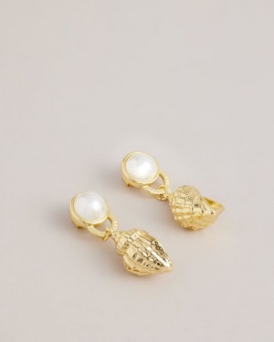Gold Colour Ted Baker Solele Spiral Shell Drop Earrings Jewellery | JAUSOPQ-45