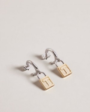 Gold Colour Ted Baker Taylinn Tedlock Hoop Charm Earrings Jewellery | AUDJSLH-65