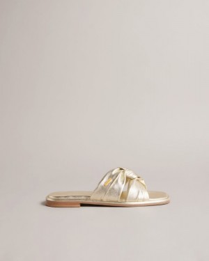 Gold Ted Baker Ashiyu Flat Knotted Sandals Sandals & Sliders | YNVUCFH-39