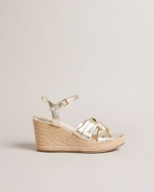 Gold Ted Baker Carda Knotted Wedge Espadrille Sandals Heels | NLMIFCB-59