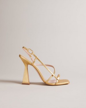 Gold Ted Baker Cayena Strappy Geometric Heeled Sandals Heels | INPRBLX-60