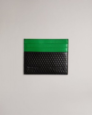 Green Ted Baker Dirk Textured Leather Card Holder Wallets & Cardholders | FEODTCB-93