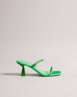 Green Ted Baker Rinita Diamante Satin Kitten Heel Sandals Heels | XUQJPAZ-79