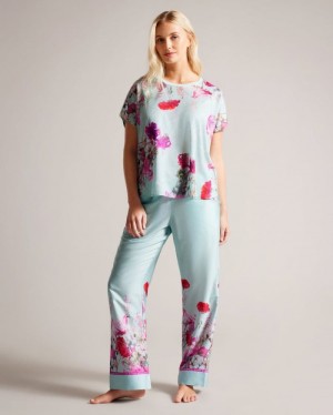 Green Ted Baker Sopiyaa Floral T-Shirt And Trousers Pyjama Set Lingerie & Pyjamas | JPIQCOA-74