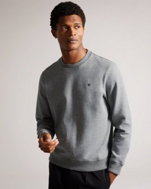 Grey-Marl Ted Baker Pitney Regular Fit Embroidered MonogramJumper Sweatshirts & Hoodies | ONKGEYU-58