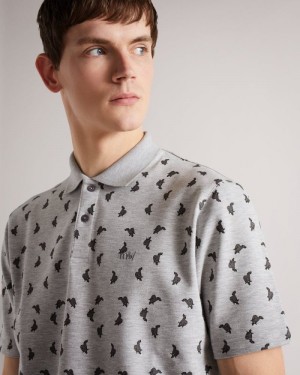 Grey-Marl Ted Baker Vyner MIB Ditsy Whippet Polo Polo Shirts | MKTYNZG-41