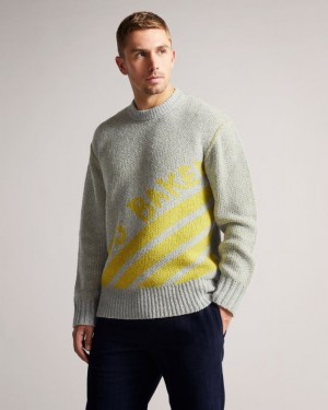 Grey-Marl Ted Baker Windmer LS Branded Crew Neck Jumper Jumpers & Knitwear | FYHBJIE-61