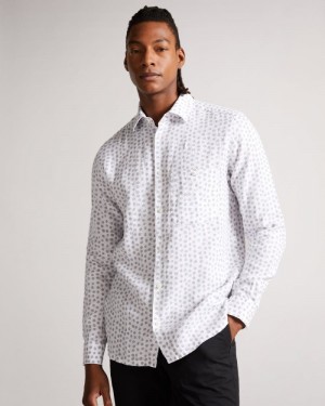 Grey Ted Baker Aillon Long Sleeve Spot Print Shirt Shirts | VBEWRFL-80