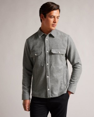 Grey Ted Baker Anderby Long Sleeve Wool Blend Overshirt Shirts | GRTHLBW-26
