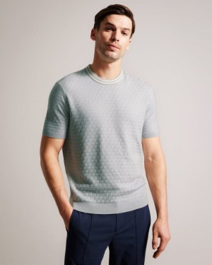 Grey Ted Baker Hanam Short Sleeve T Stitched T-Shirt Jumpers & Knitwear | UMHRZKL-90