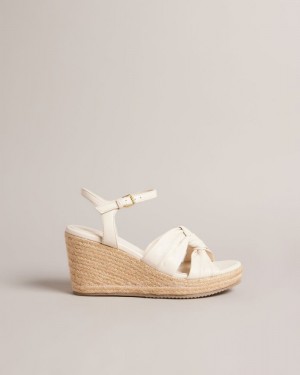 Ivory Ted Baker Carda Knotted Wedge Espadrille Sandals Heels | QTMCZYX-57