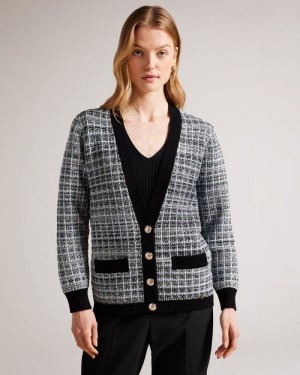 Ivory Ted Baker Carmein Check Easy Fit Cardigan Jumpers & Cardigans | MSURHVA-03