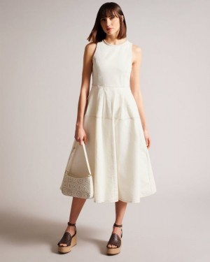 Ivory Ted Baker Eriie Sleeveless Full Skirted Dress Dresses | OZGSNHL-17
